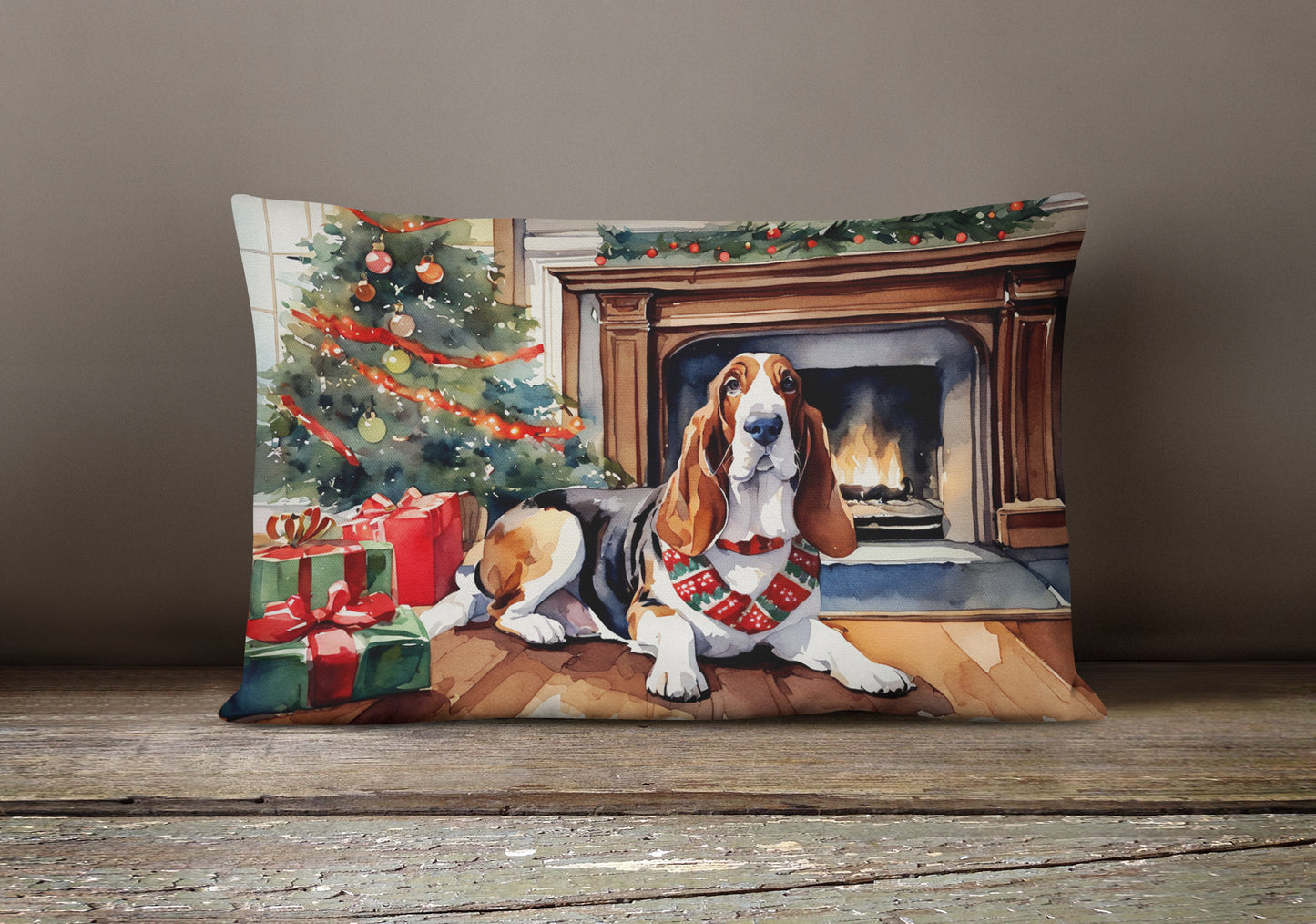 Basset Hound Cozy Christmas Throw Pillow