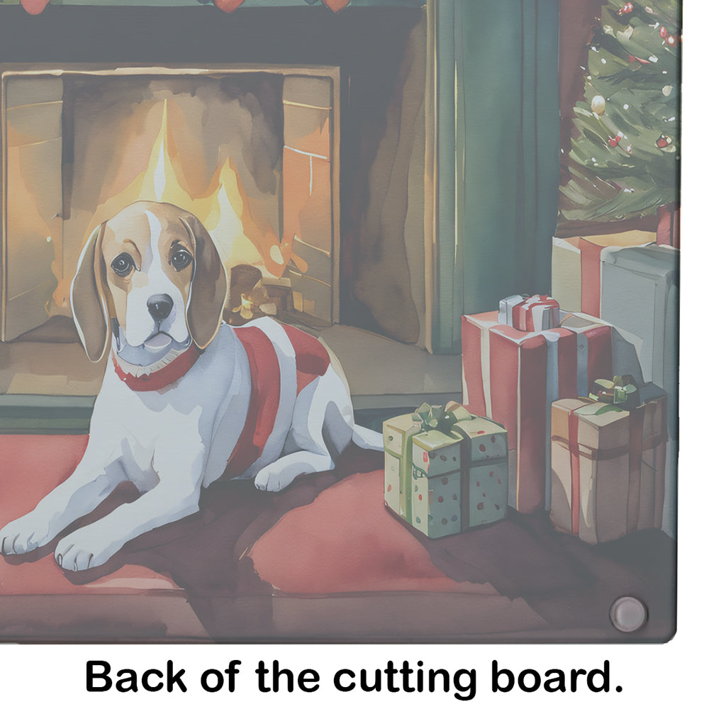 Beagle Cozy Christmas Glass Cutting Board