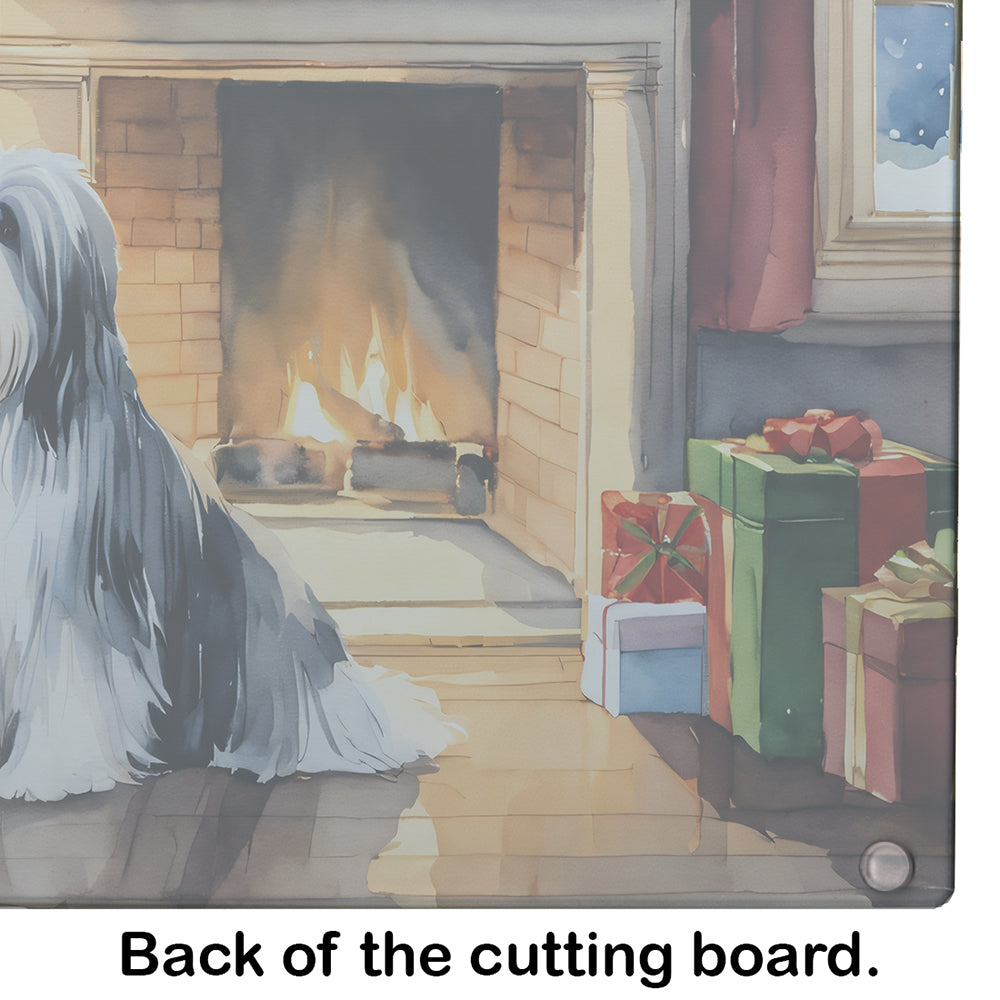 Bearded Collie Cozy Christmas Glass Cutting Board