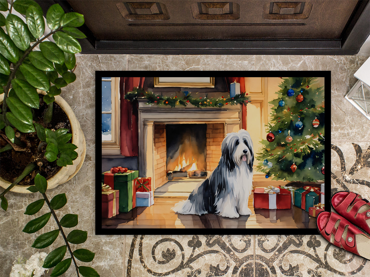 Bearded Collie Cozy Christmas Doormat