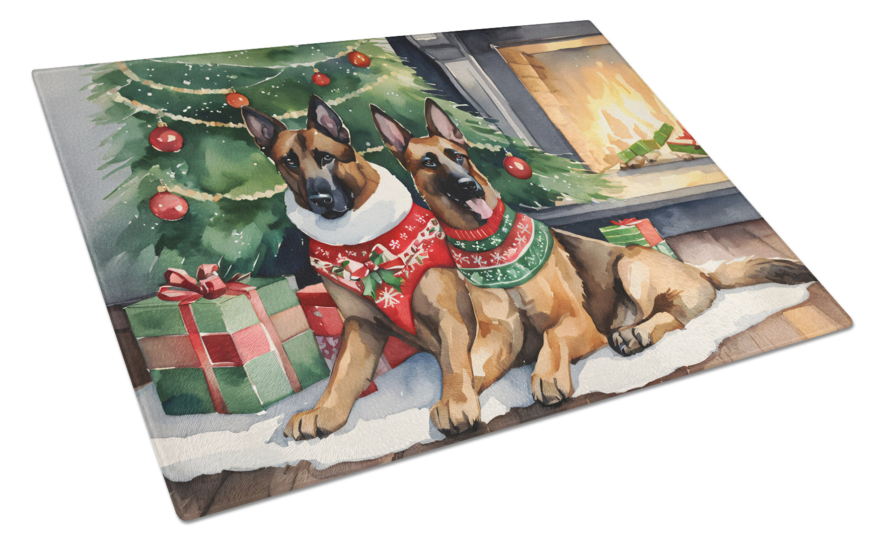 Buy this Belgian Malinois Cozy Christmas Glass Cutting Board