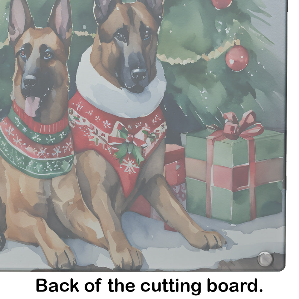 Belgian Malinois Cozy Christmas Glass Cutting Board