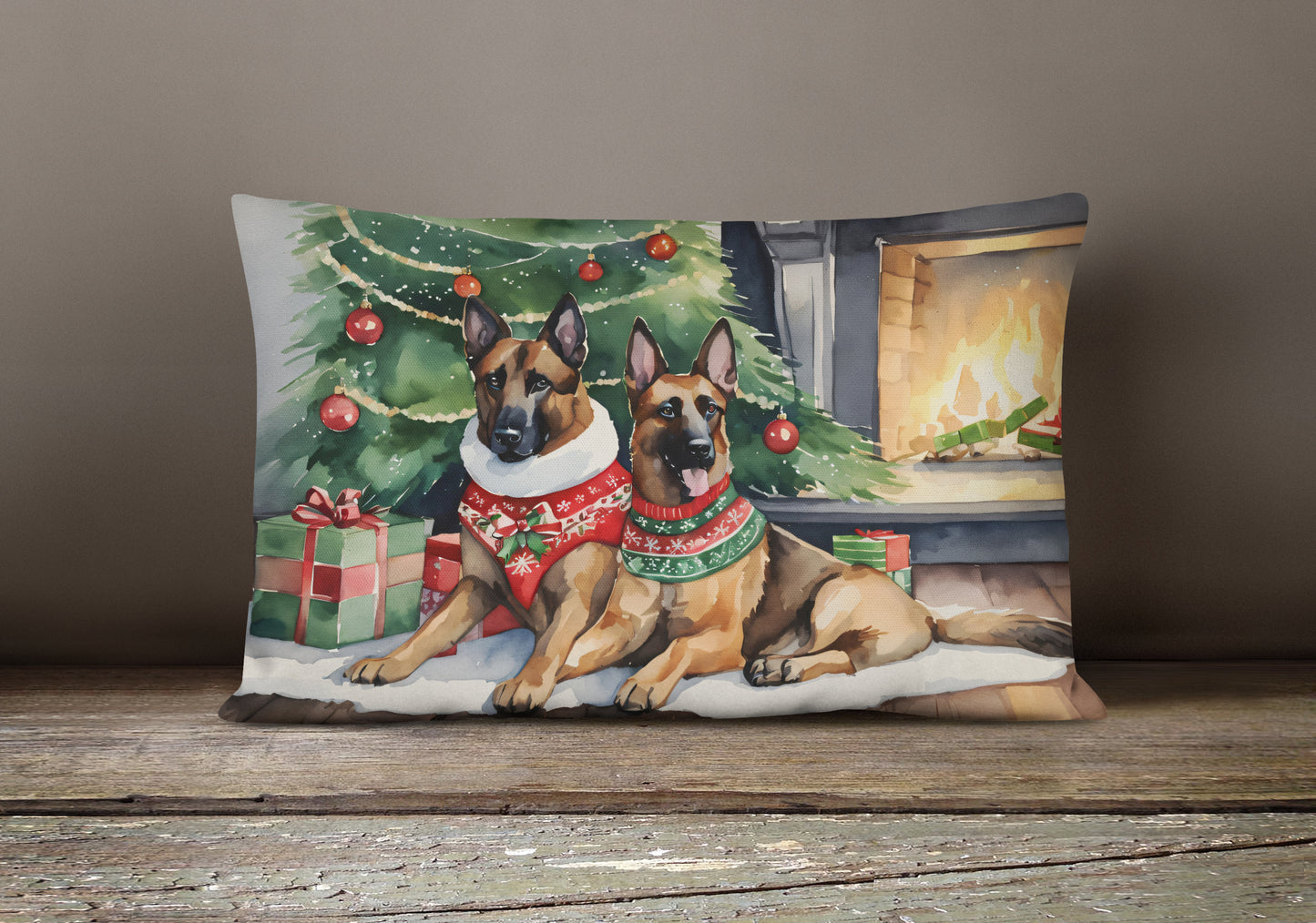 Belgian Malinois Cozy Christmas Throw Pillow