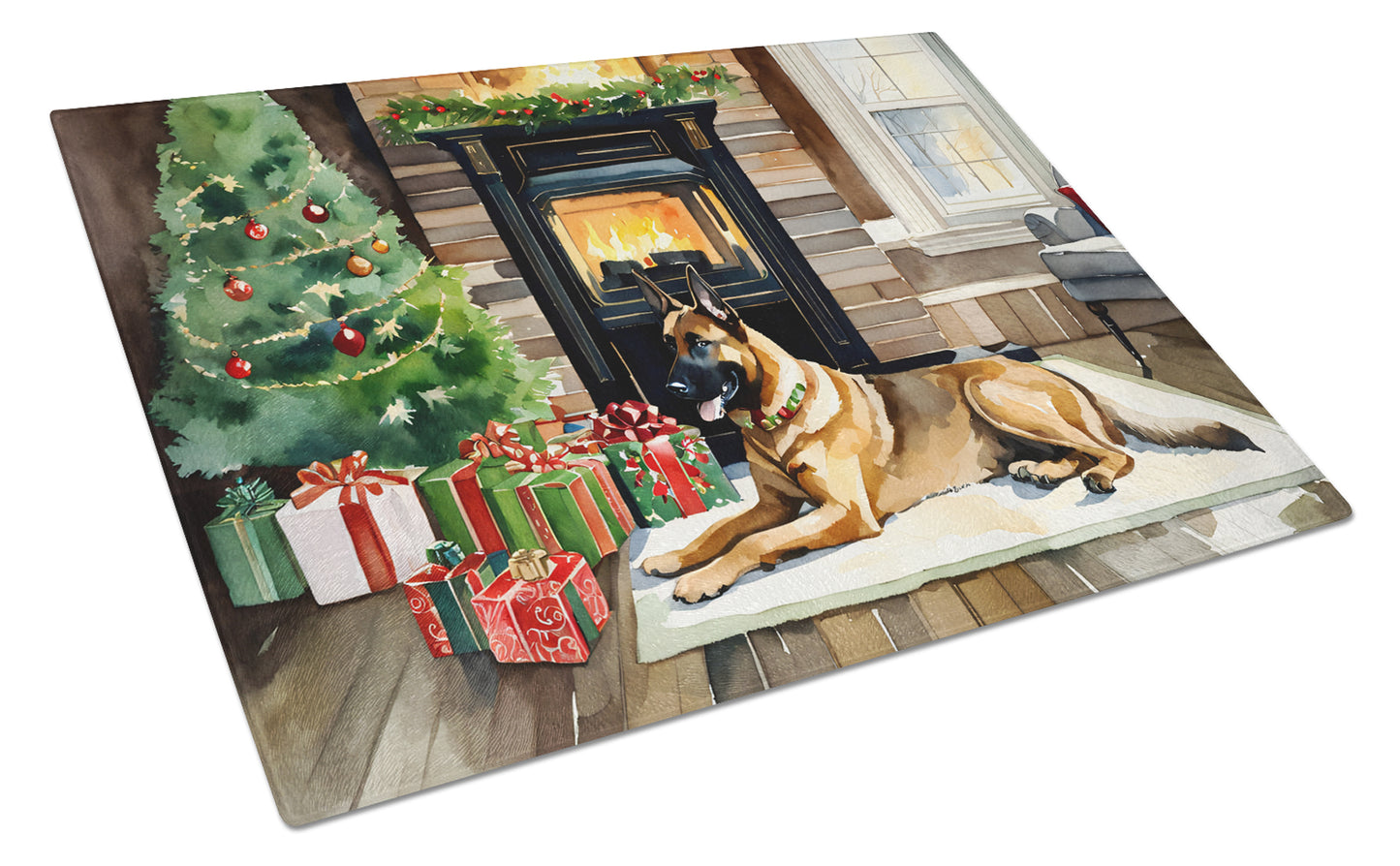 Buy this Belgian Malinois Cozy Christmas Glass Cutting Board