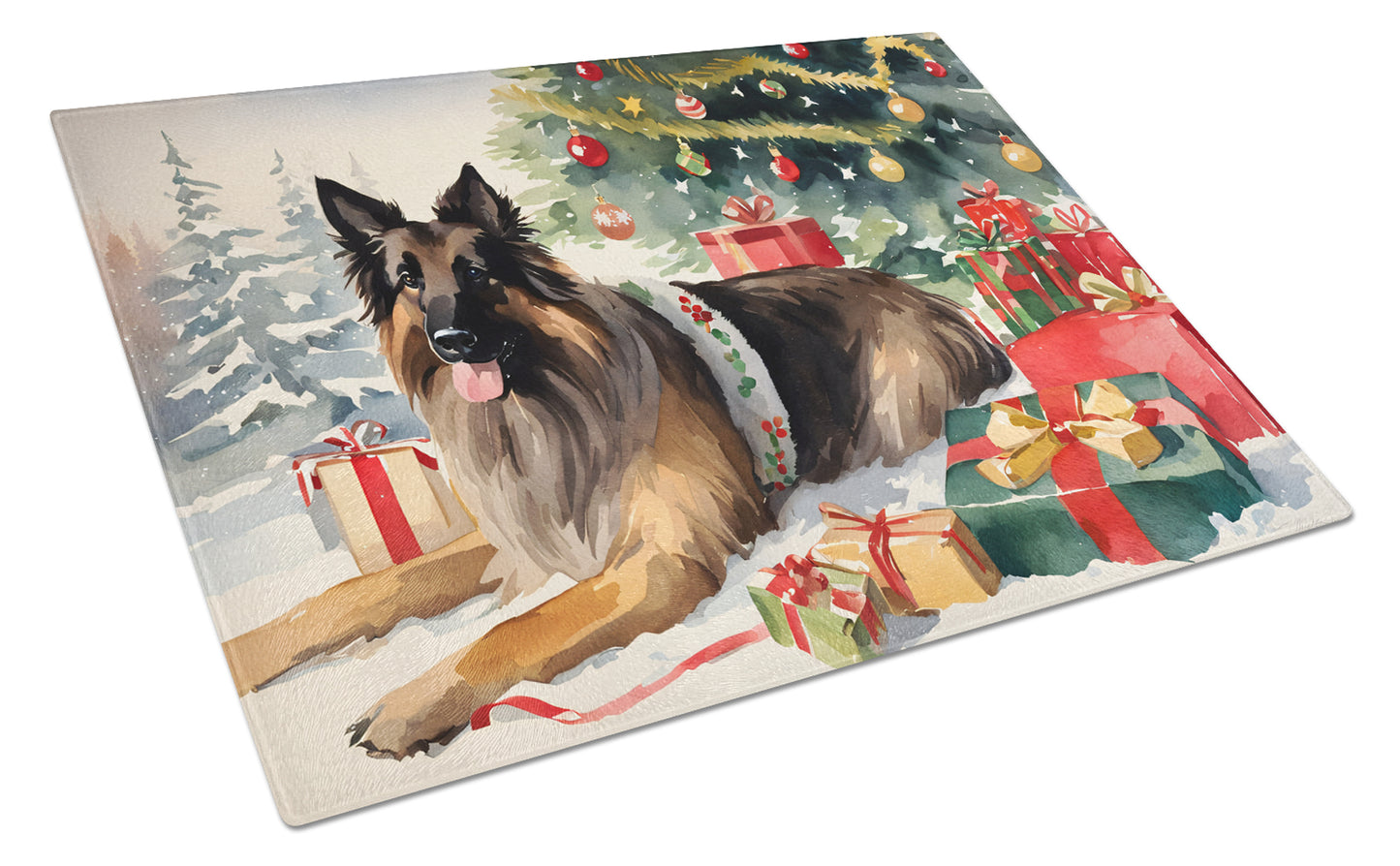 Buy this Belgian Tervuren Cozy Christmas Glass Cutting Board