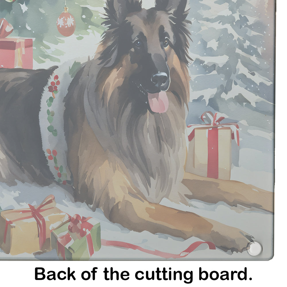 Belgian Tervuren Cozy Christmas Glass Cutting Board