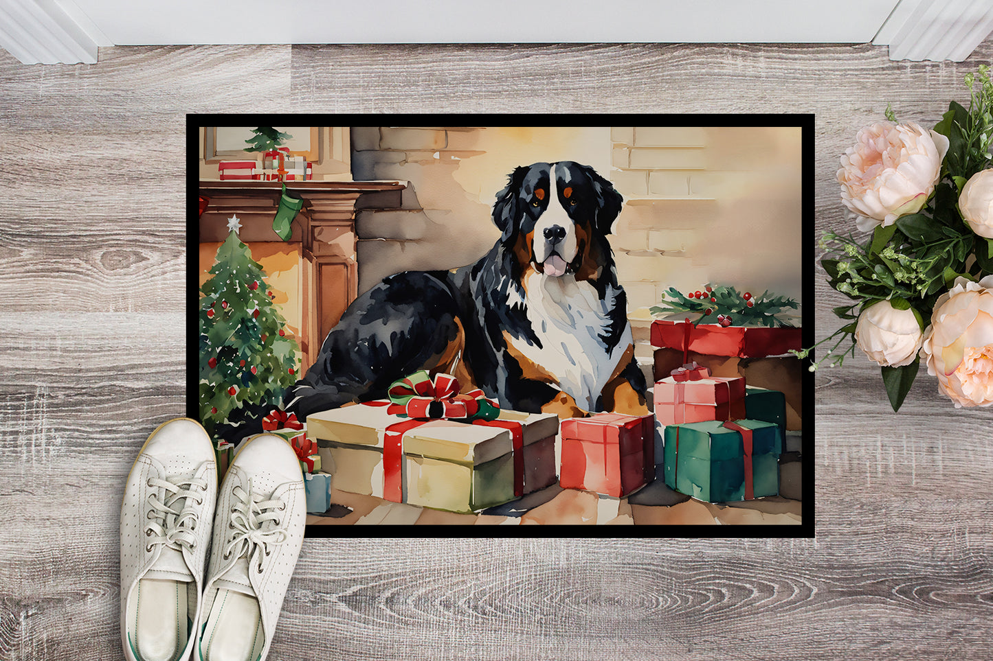 Bernese Mountain Dog Cozy Christmas Doormat