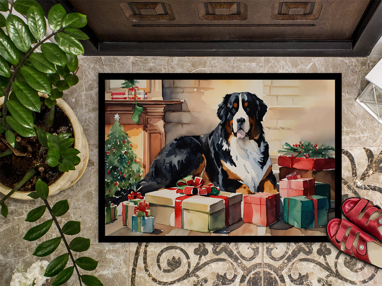 Bernese Mountain Dog Cozy Christmas Doormat