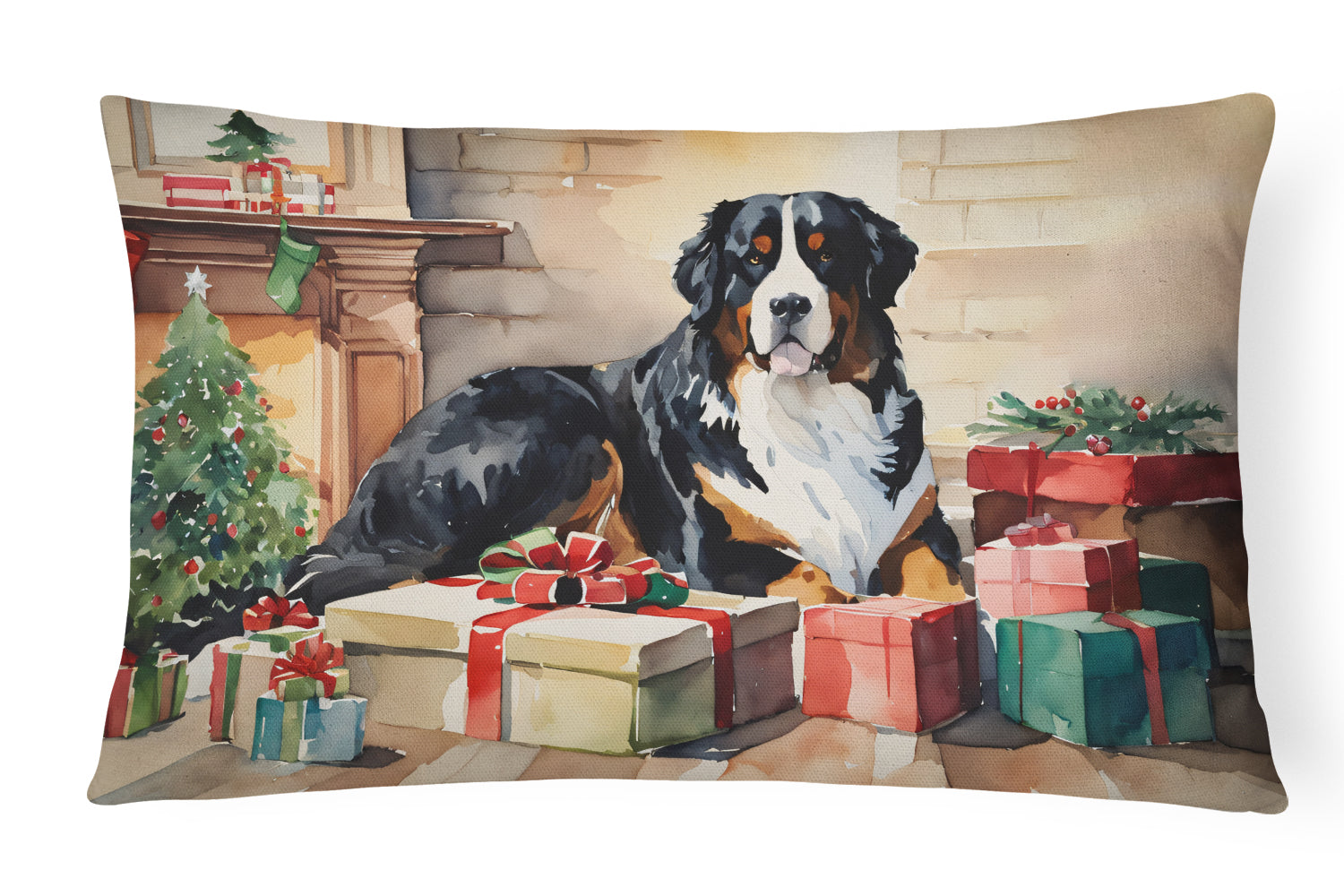 Buy this Bernese Mountain Dog Cozy Christmas Throw Pillow