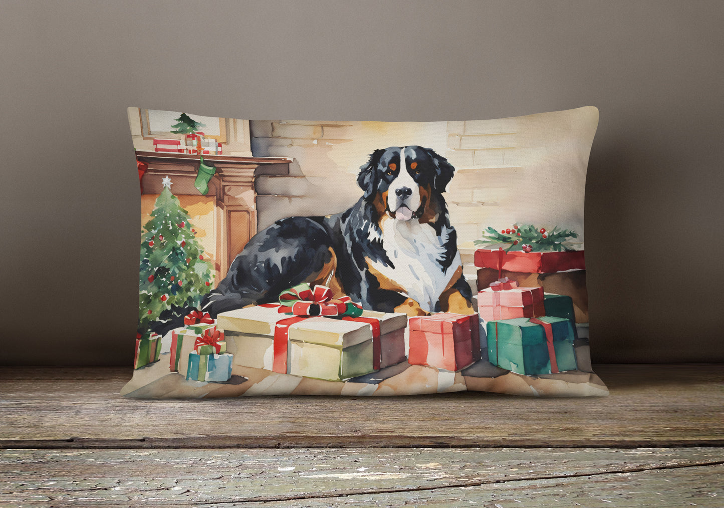 Bernese Mountain Dog Cozy Christmas Throw Pillow