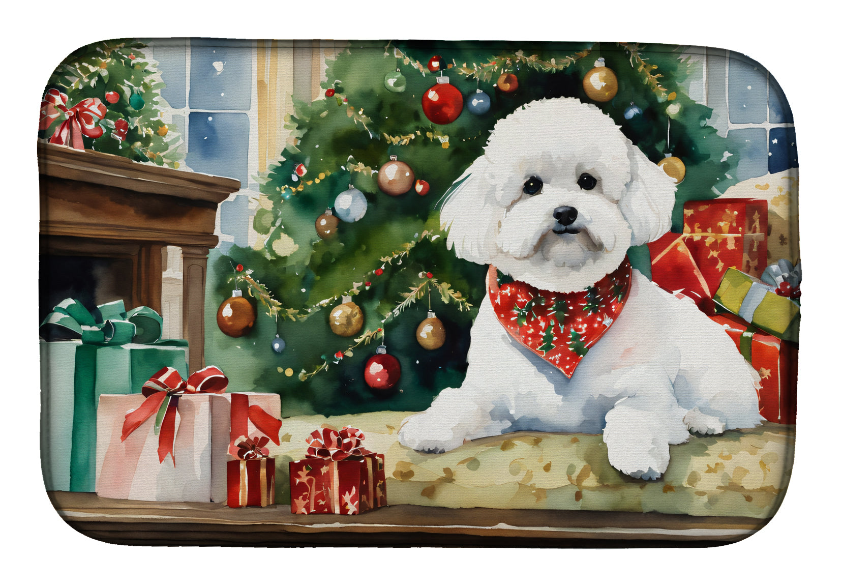 Buy this Bichon Frise Cozy Christmas Dish Drying Mat