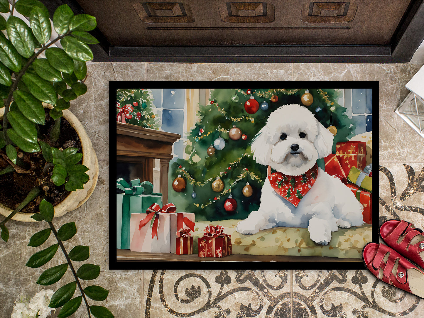 Bichon Frise Cozy Christmas Doormat