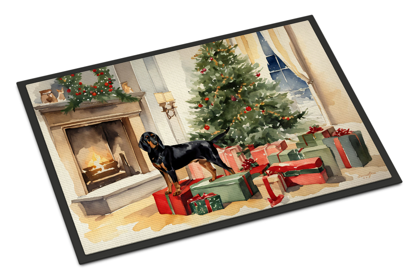 Buy this Black and Tan Coonhound Cozy Christmas Doormat