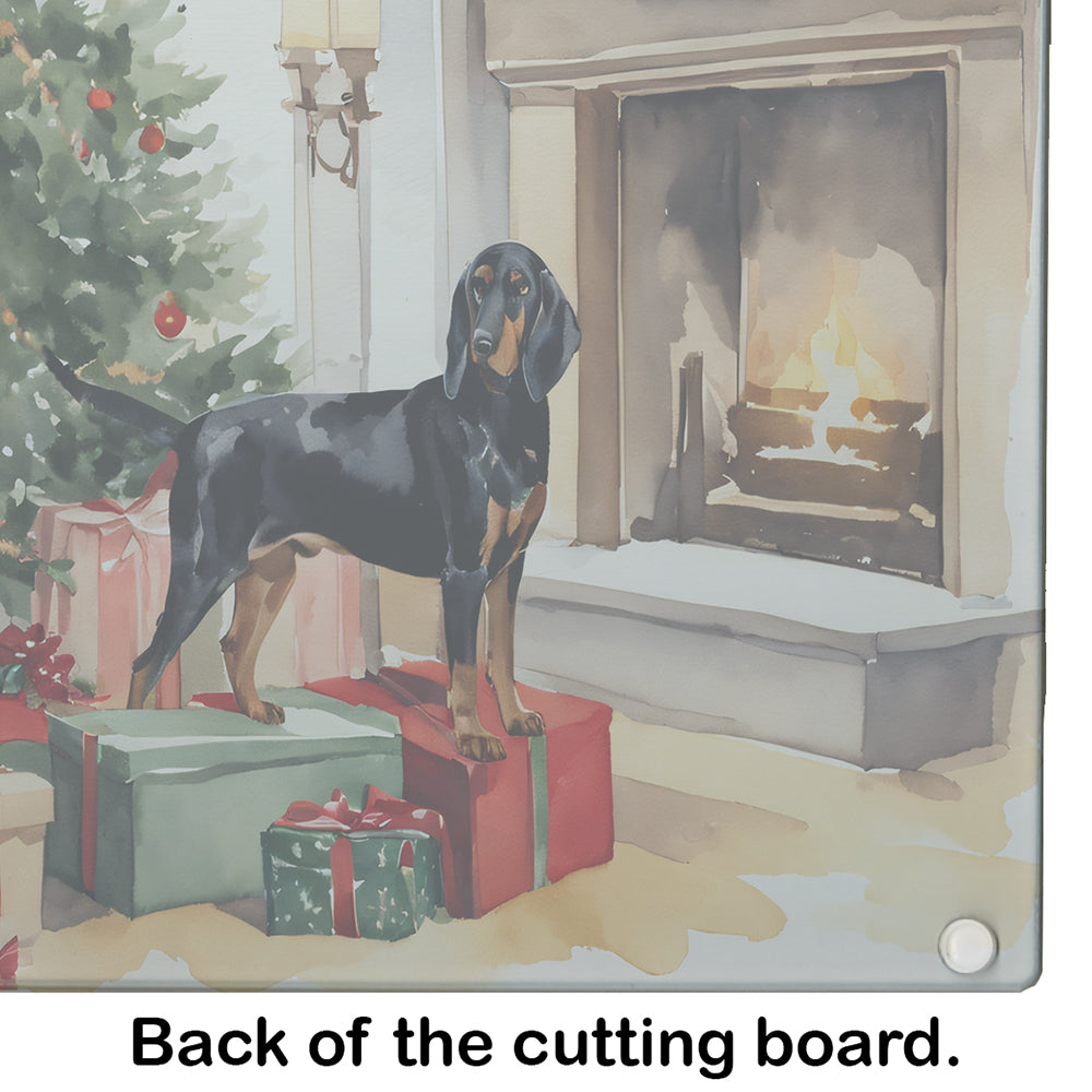 Black and Tan Coonhound Cozy Christmas Glass Cutting Board