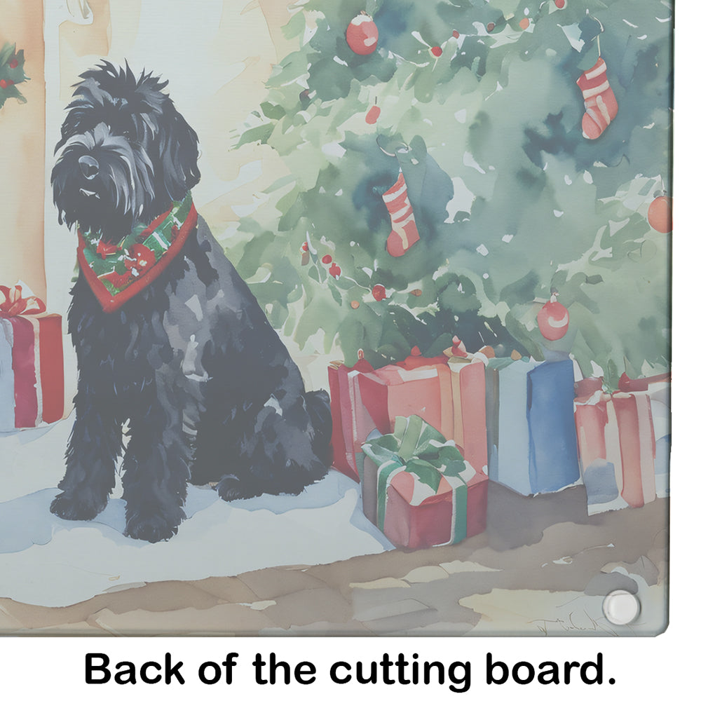 Black Russian Terrier Cozy Christmas Glass Cutting Board