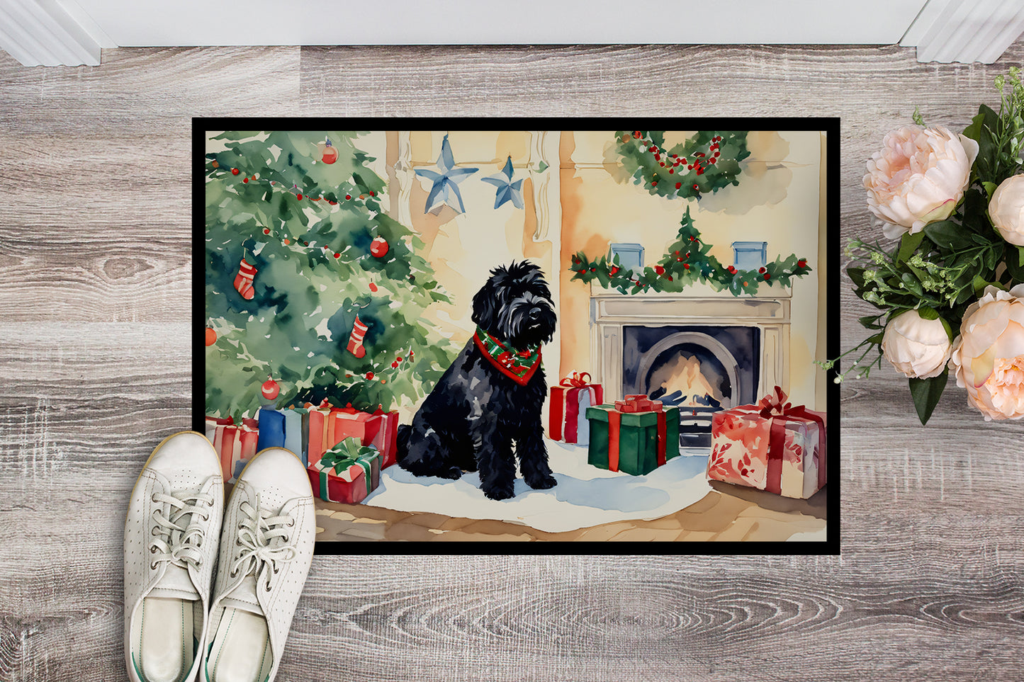 Black Russian Terrier Cozy Christmas Doormat