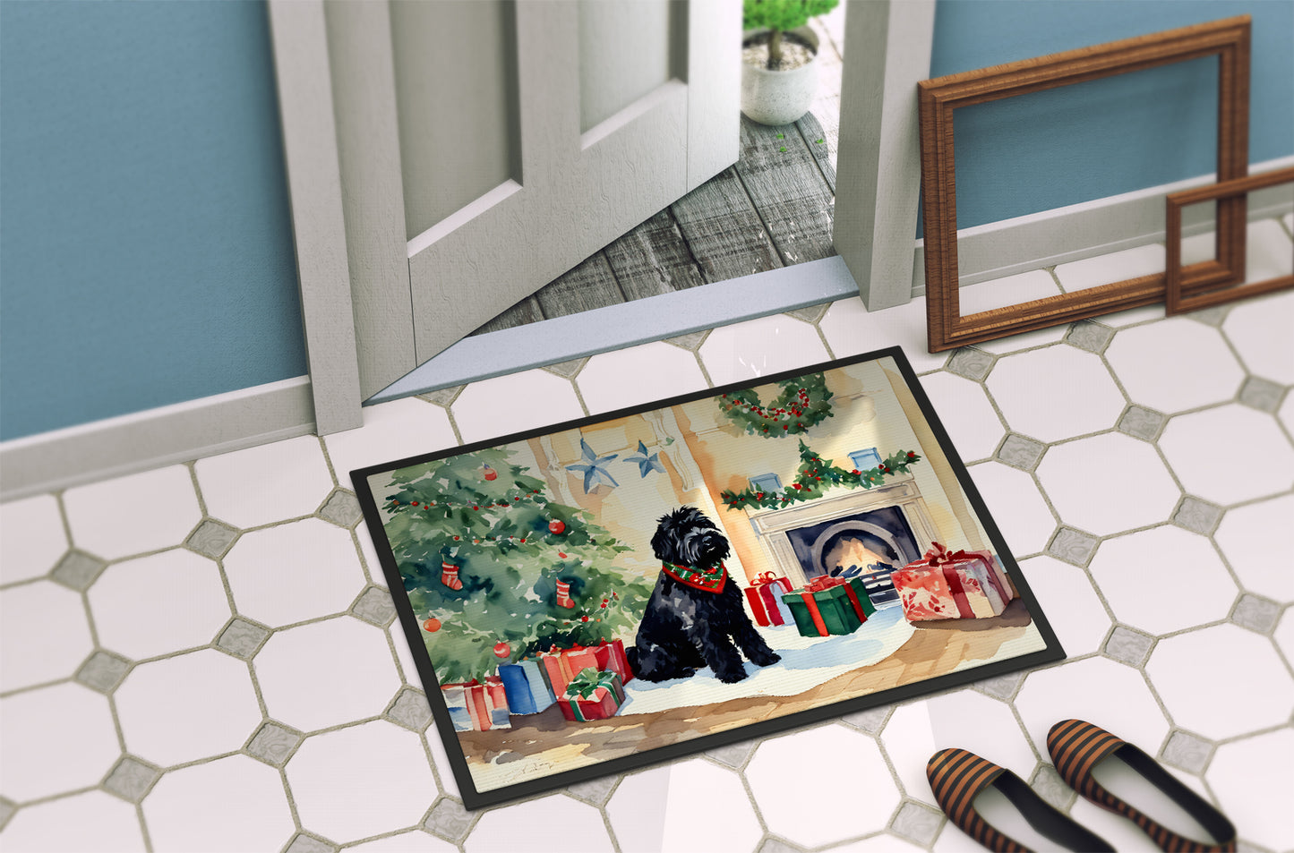 Black Russian Terrier Cozy Christmas Doormat