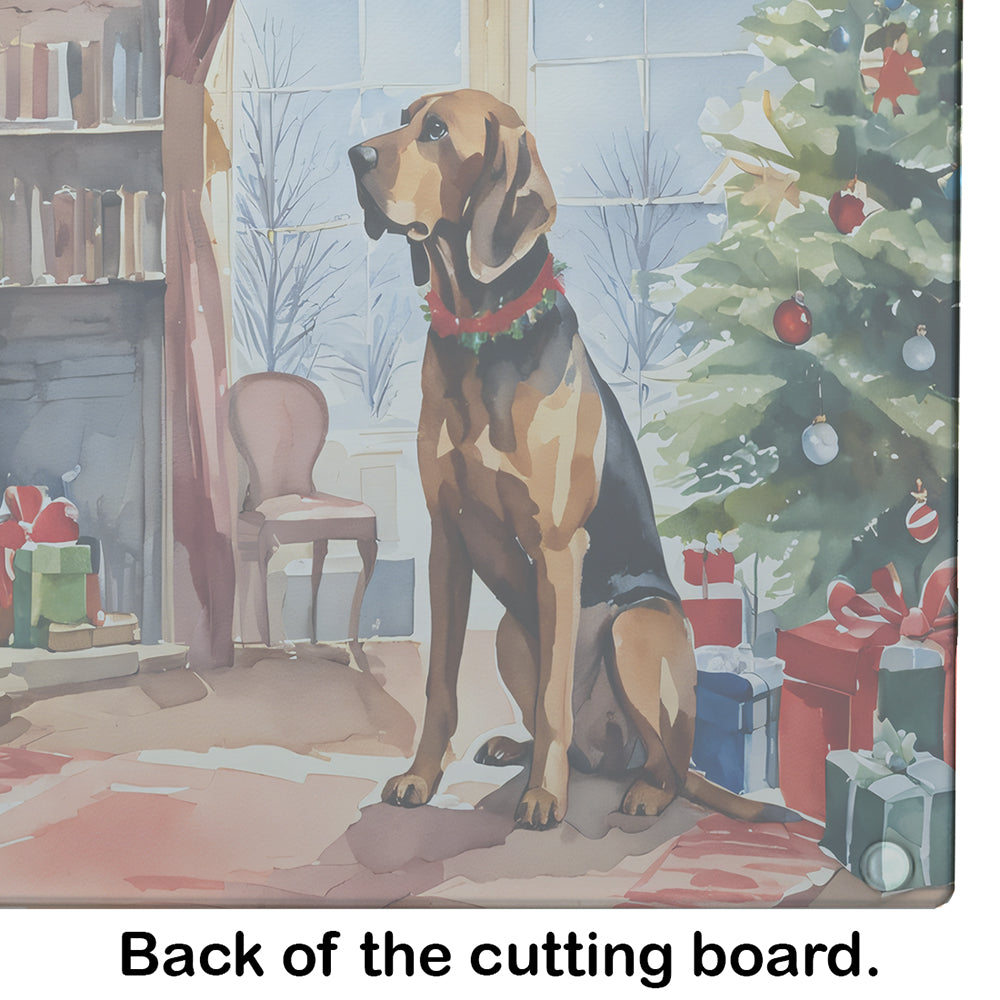 Bloodhound Cozy Christmas Glass Cutting Board