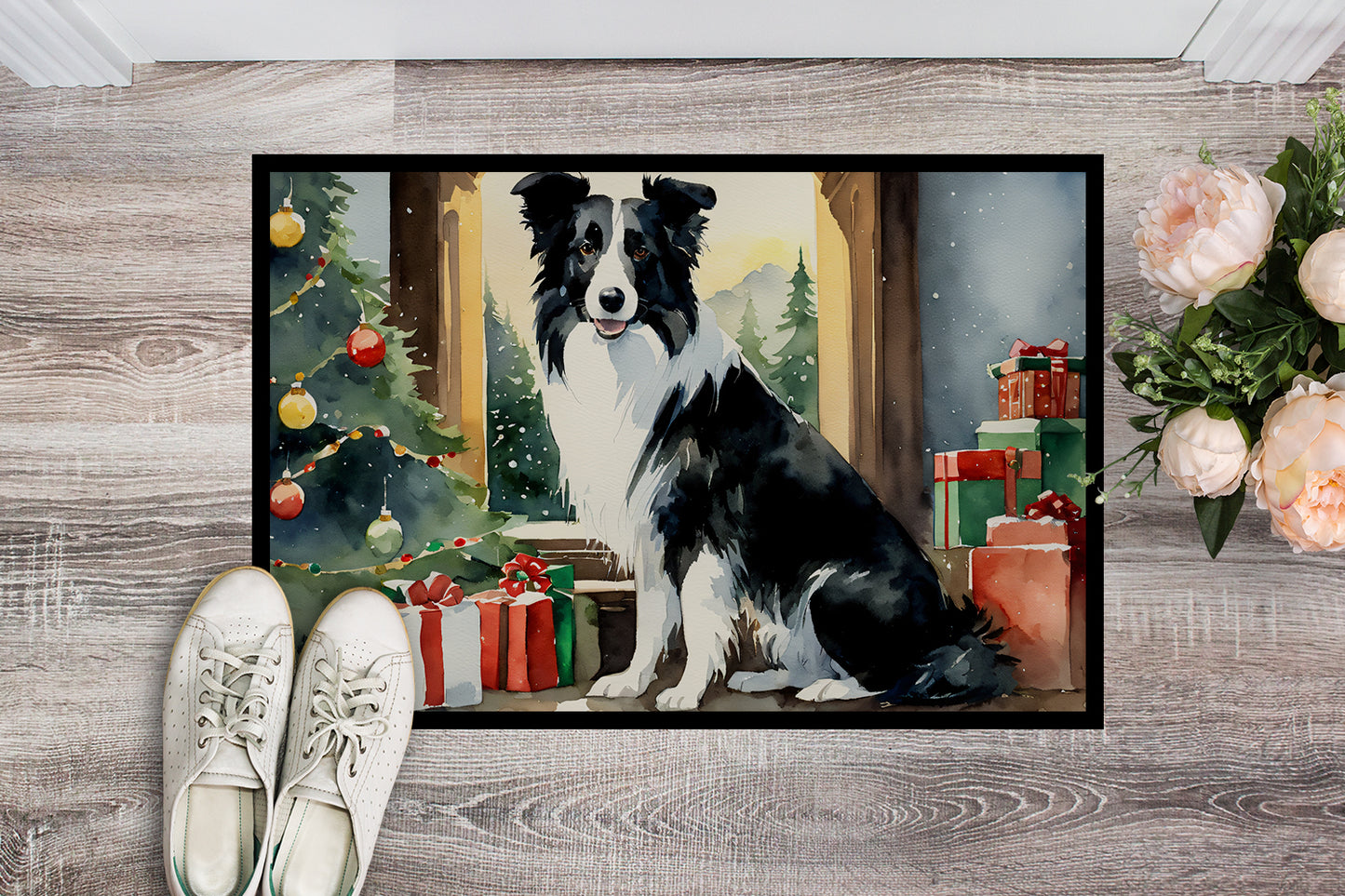 Border Collie Cozy Christmas Doormat