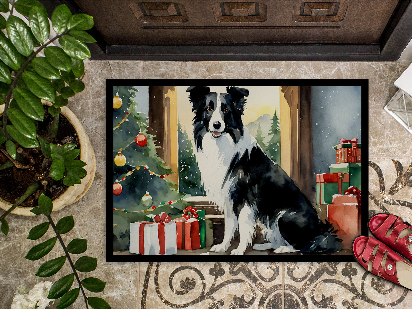 Border Collie Cozy Christmas Doormat