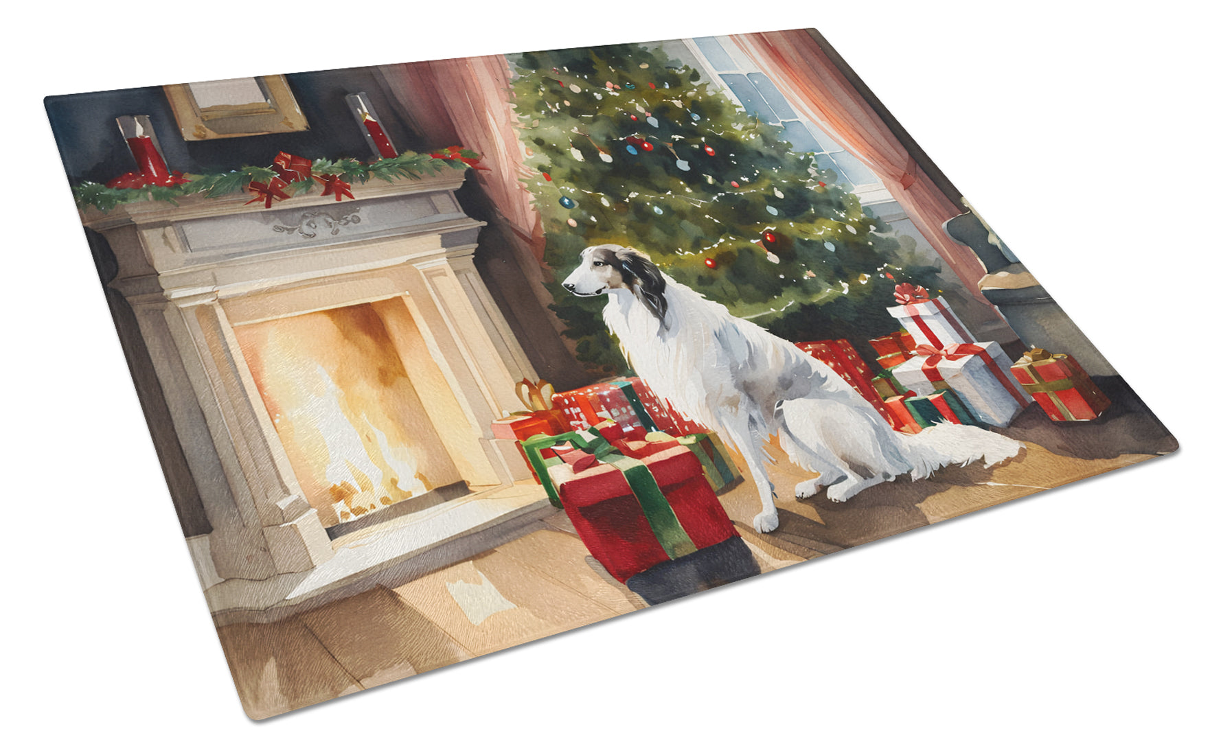 Buy this Borzoi Cozy Christmas Glass Cutting Board