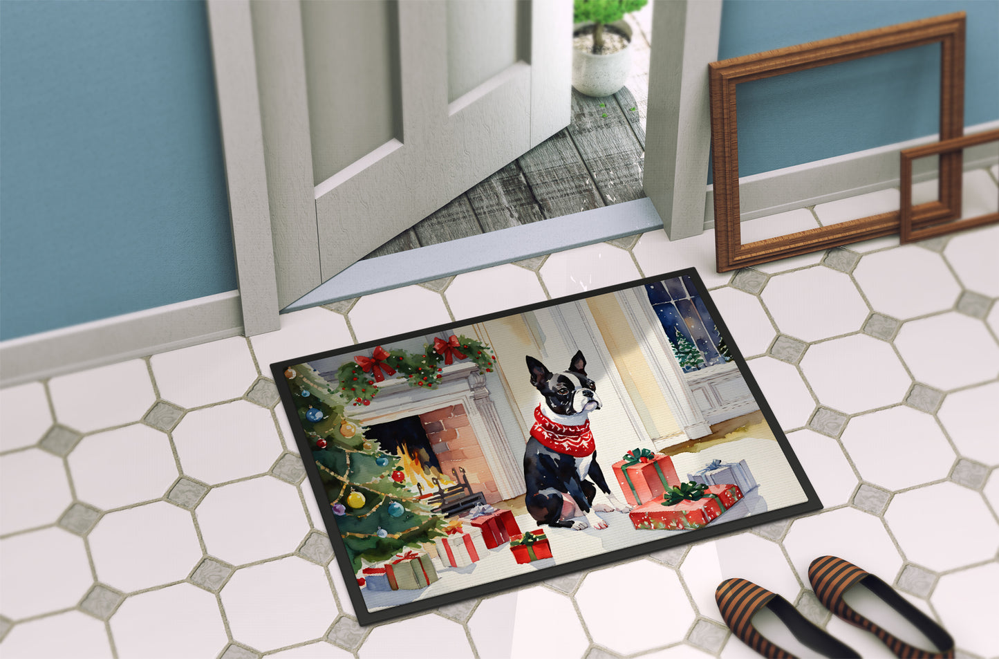 Boston Terrier Cozy Christmas Doormat