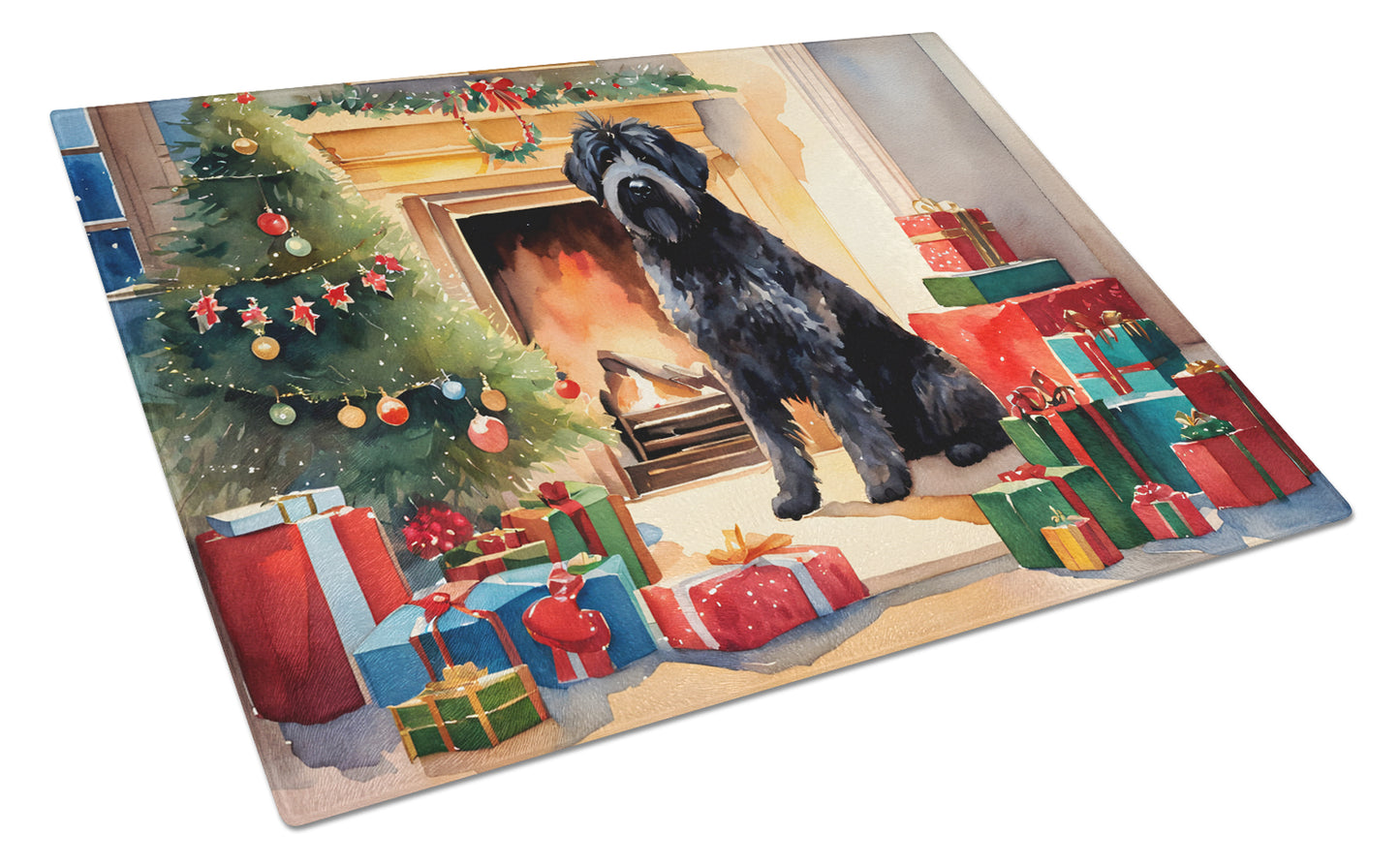 Buy this Bouvier des Flandres Cozy Christmas Glass Cutting Board