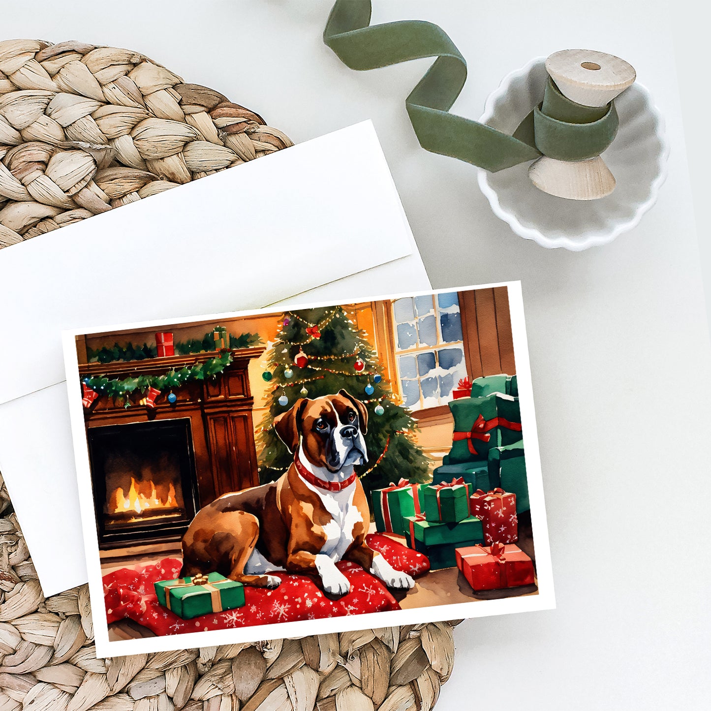 Boxer Cozy Christmas Greeting Cards Pack of 8