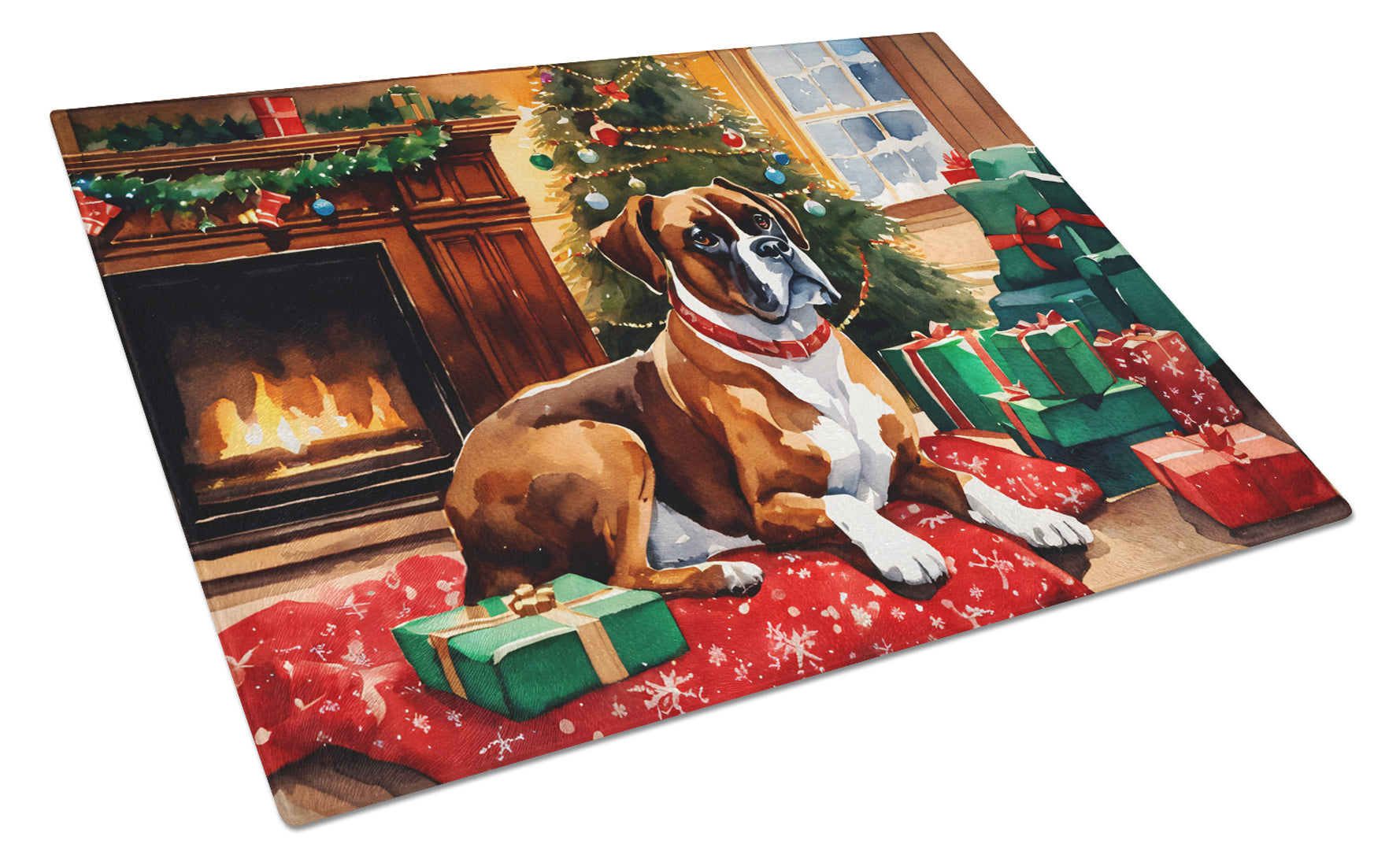 Buy this Boxer Cozy Christmas Glass Cutting Board