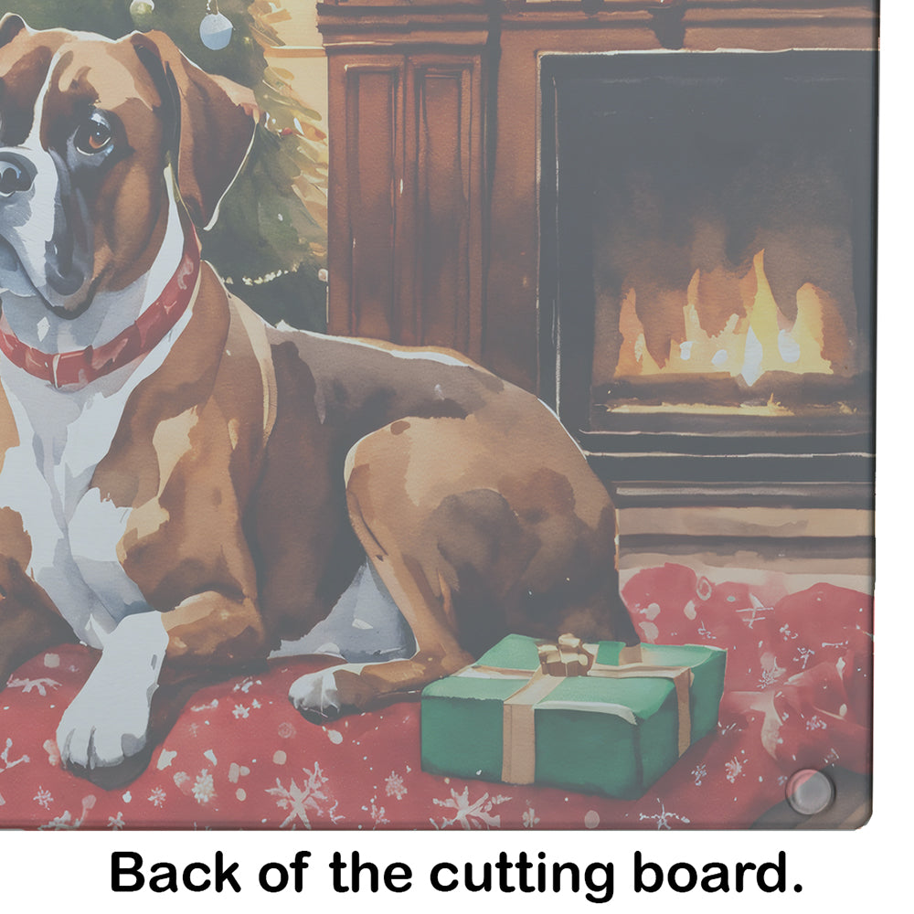 Boxer Cozy Christmas Glass Cutting Board