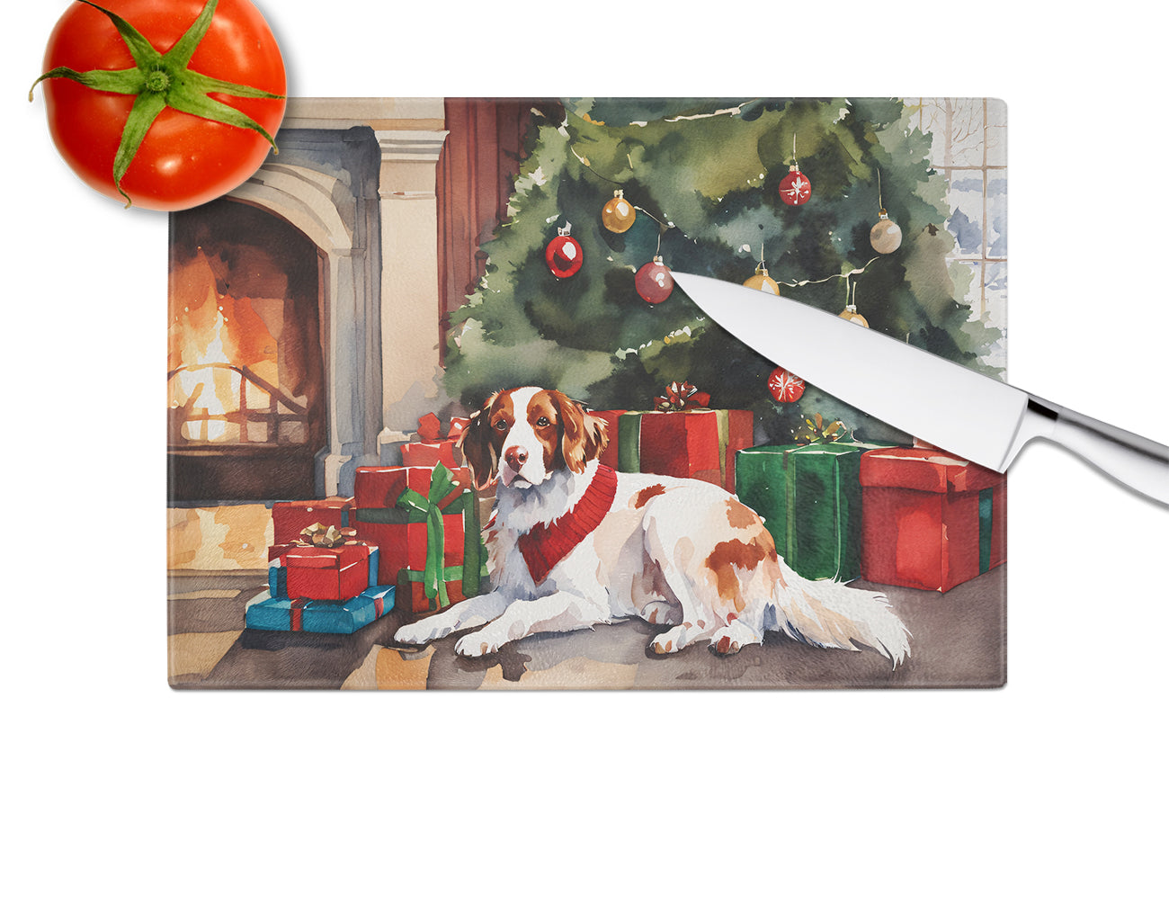 Brittany Cozy Christmas Glass Cutting Board