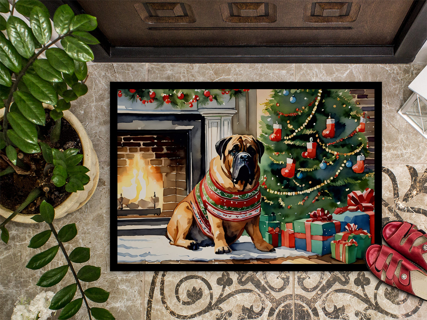 Bullmastiff Cozy Christmas Doormat