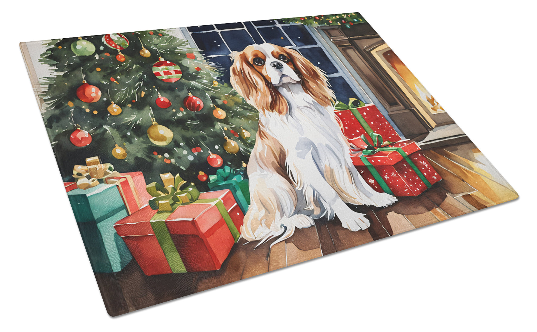 Buy this Cavalier Spaniel Cozy Christmas Glass Cutting Board