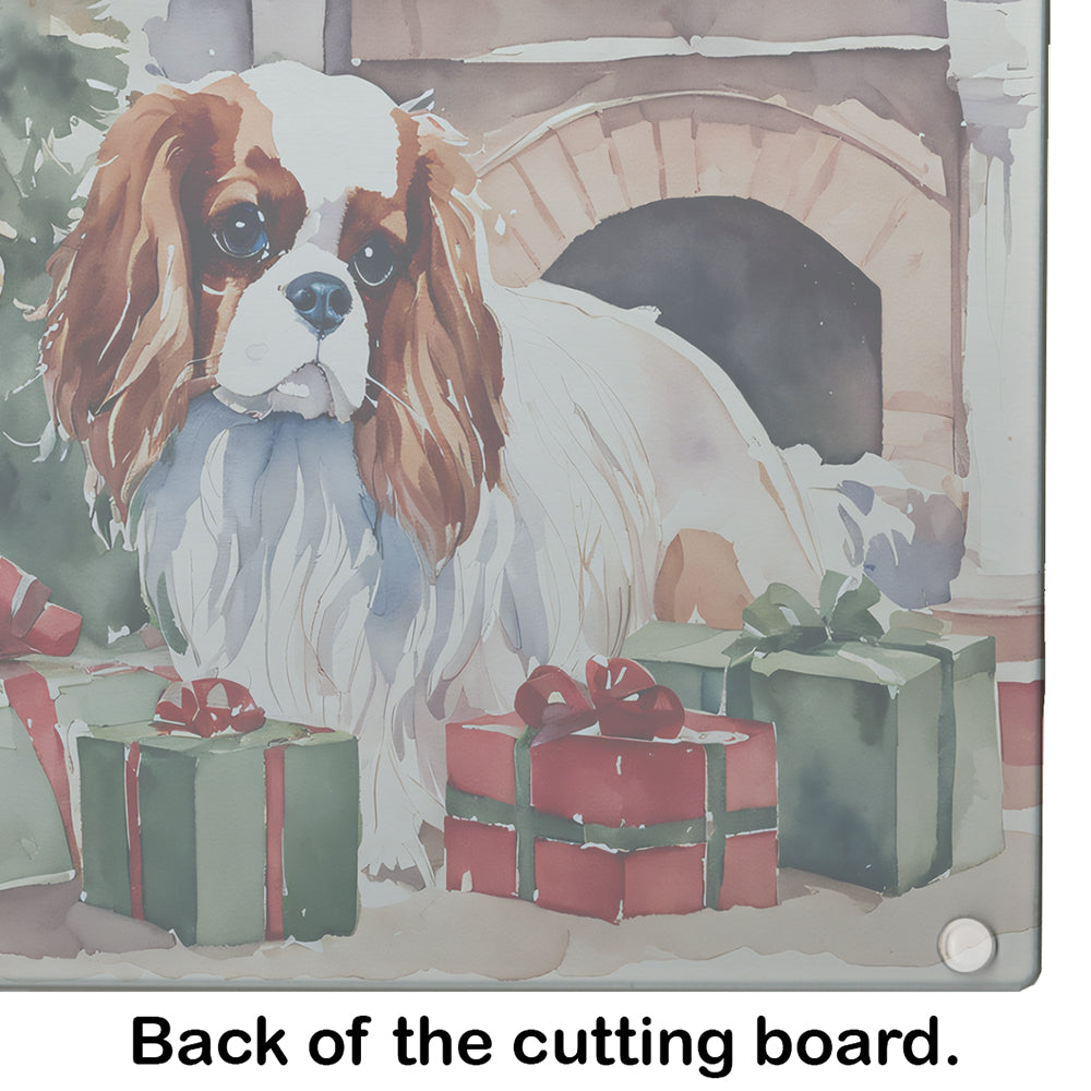 Cavalier Spaniel Cozy Christmas Glass Cutting Board