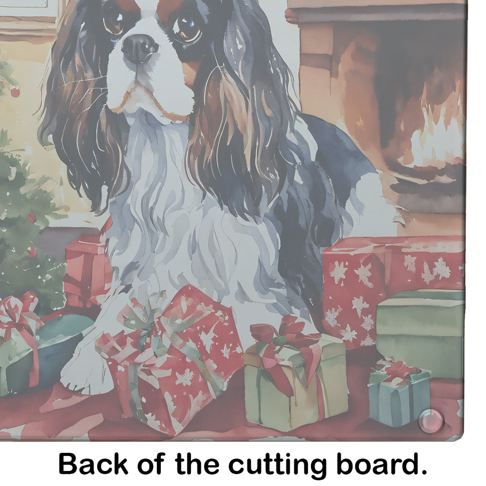 Cavalier Spaniel Cozy Christmas Glass Cutting Board