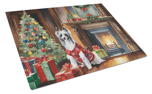 Buy this Chinese Crested Cozy Christmas Glass Cutting Board