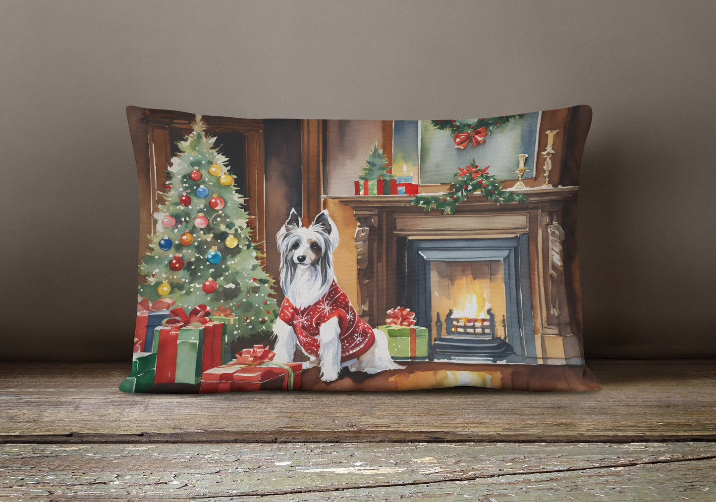 Chinese Crested Cozy Christmas Throw Pillow