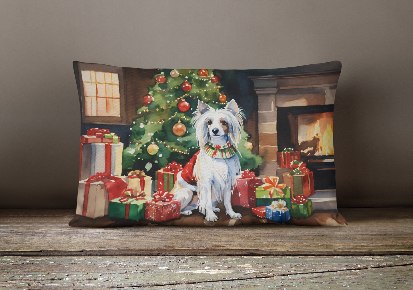 Chinese Crested Cozy Christmas Throw Pillow