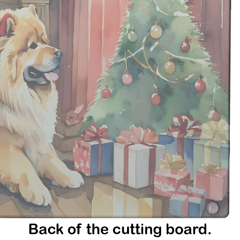 Chow Chow Cozy Christmas Glass Cutting Board