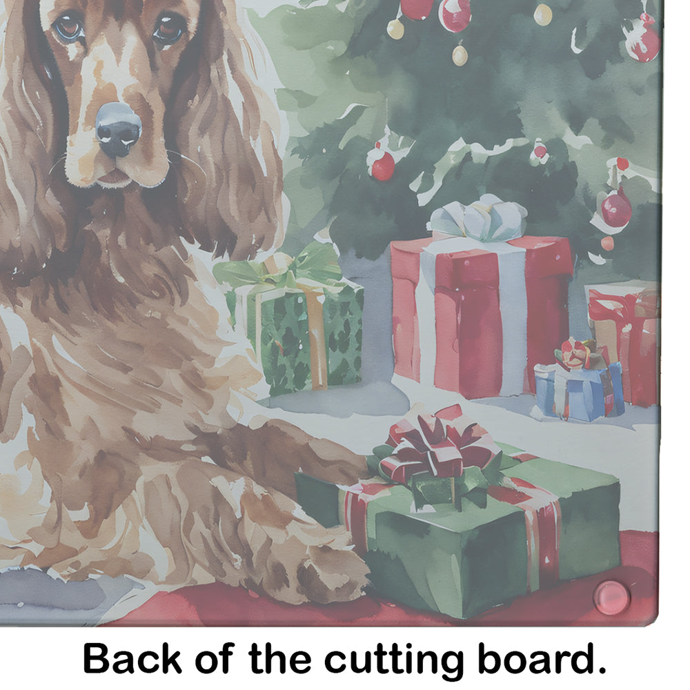 Cocker Spaniel Cozy Christmas Glass Cutting Board