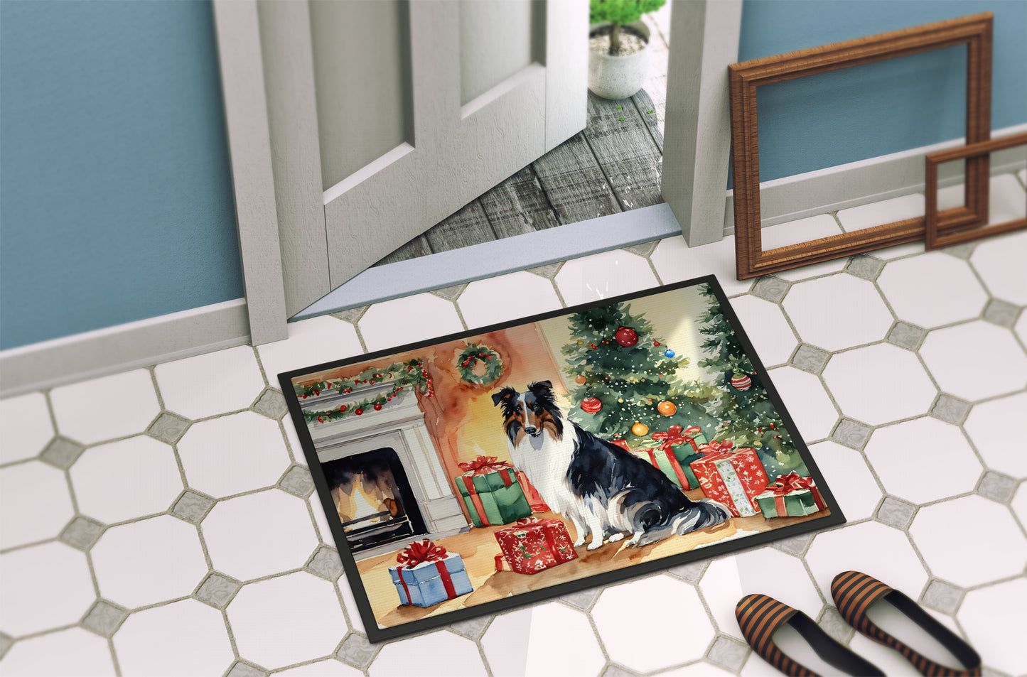 Collie Cozy Christmas Doormat