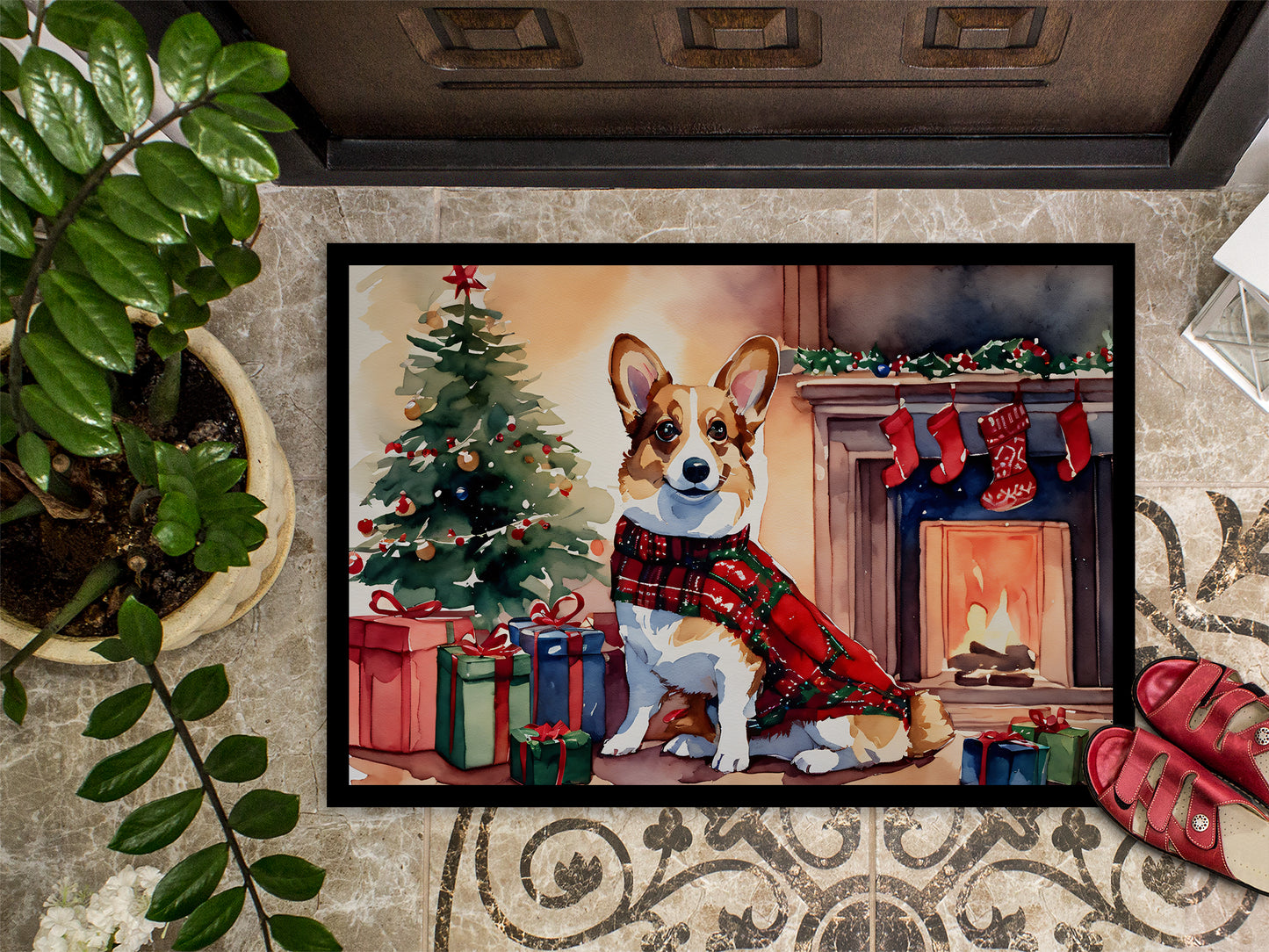 Corgi Cozy Christmas Doormat