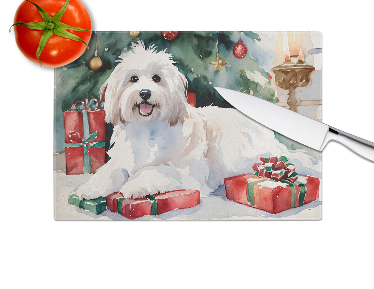 Coton De Tulear Cozy Christmas Glass Cutting Board