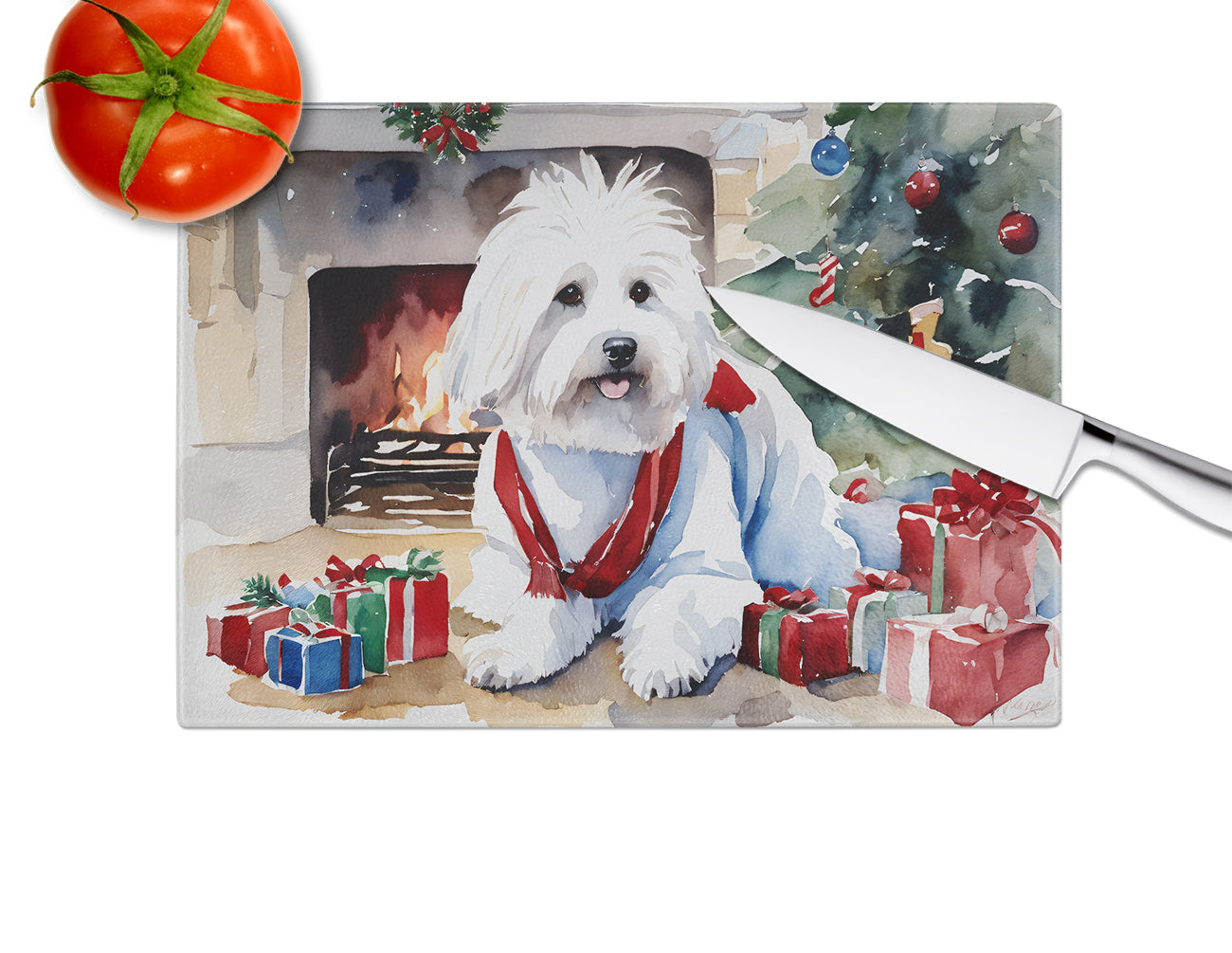 Coton De Tulear Cozy Christmas Glass Cutting Board