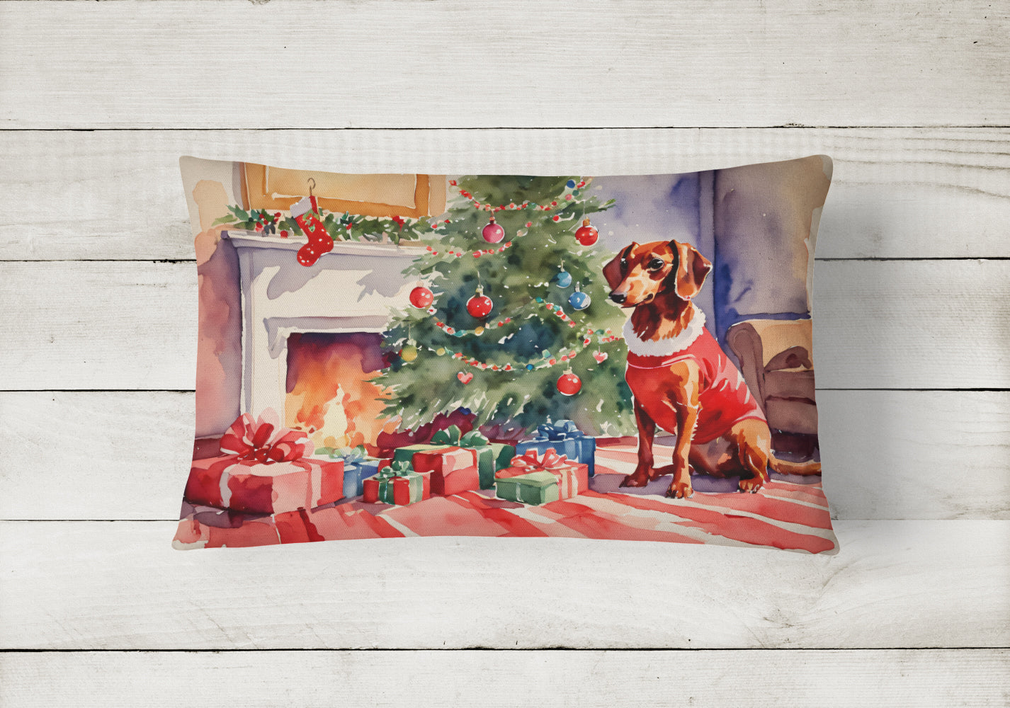 Dachshund Cozy Christmas Throw Pillow