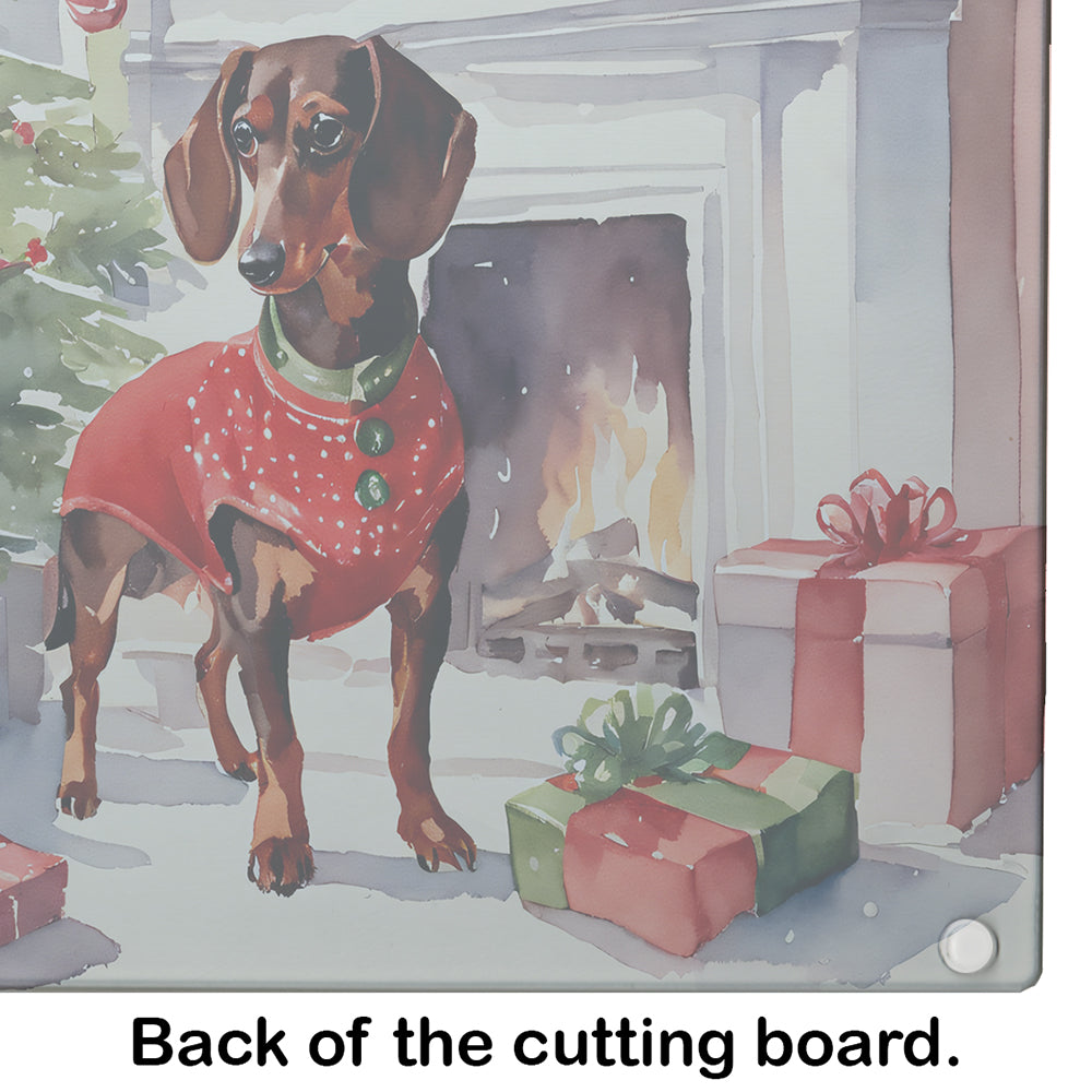 Dachshund Cozy Christmas Glass Cutting Board