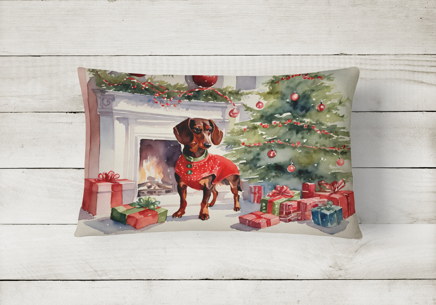 Dachshund Cozy Christmas Throw Pillow