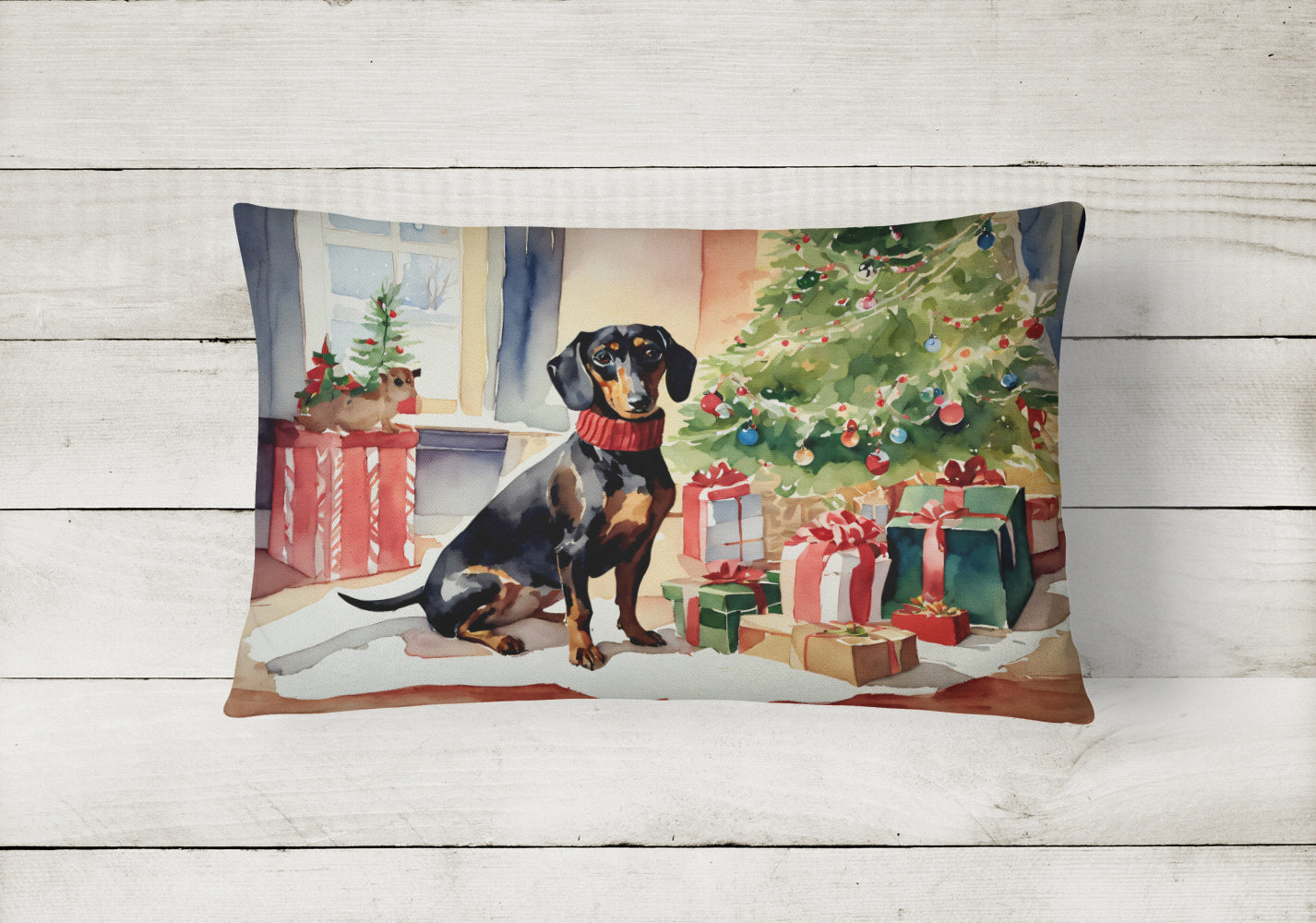 Dachshund Cozy Christmas Throw Pillow