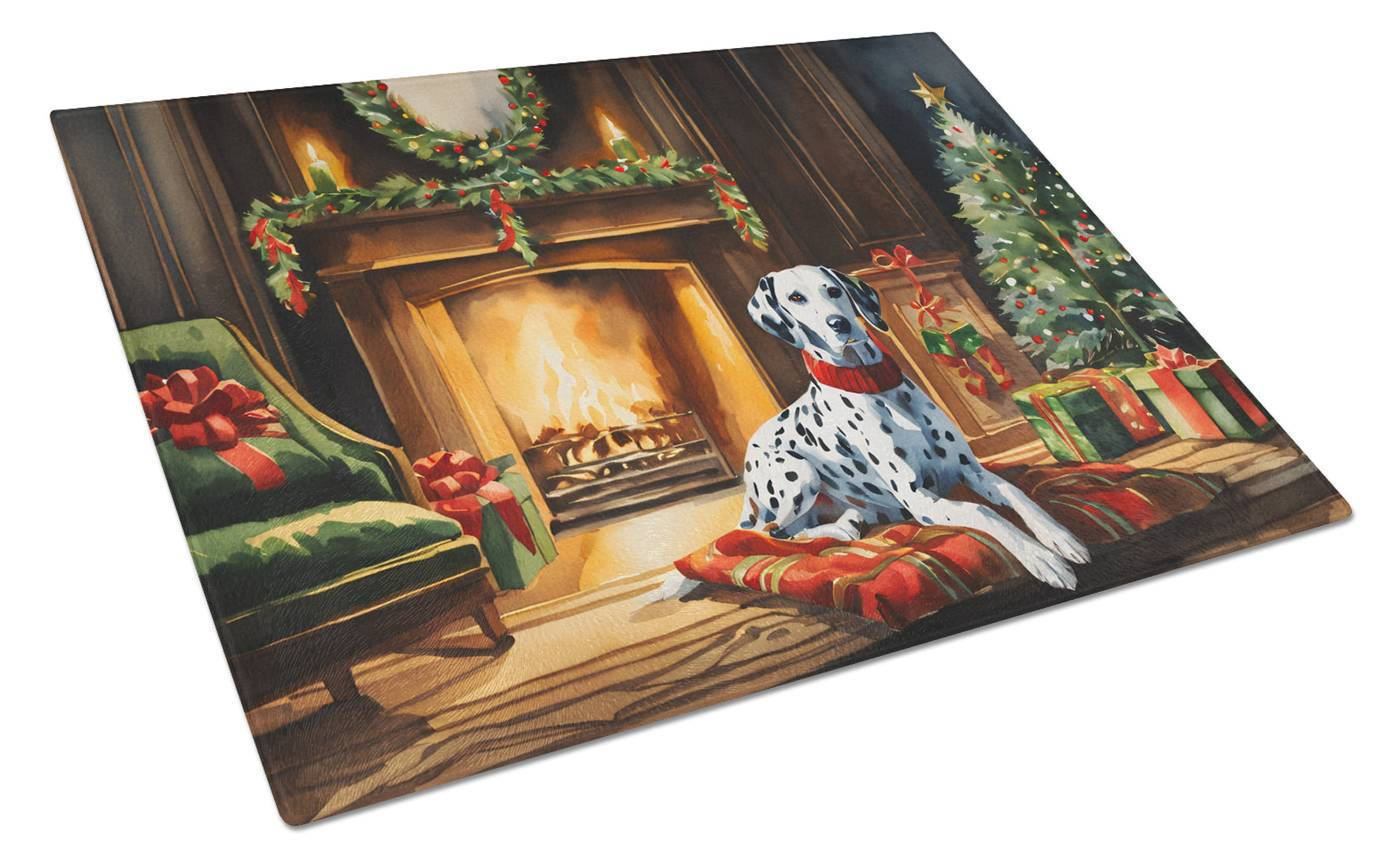 Buy this Dalmatian Cozy Christmas Glass Cutting Board