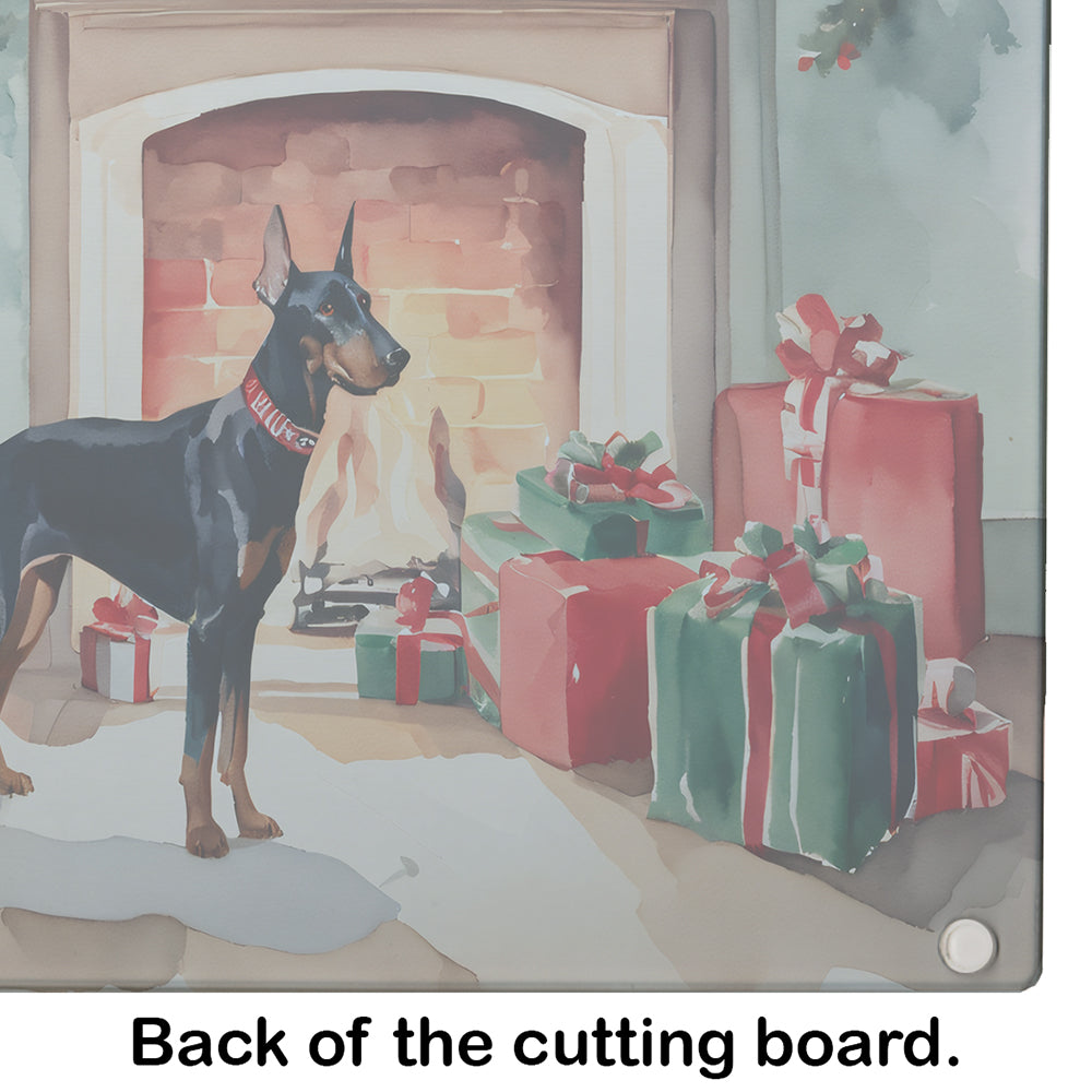 Doberman Pinscher Cozy Christmas Glass Cutting Board